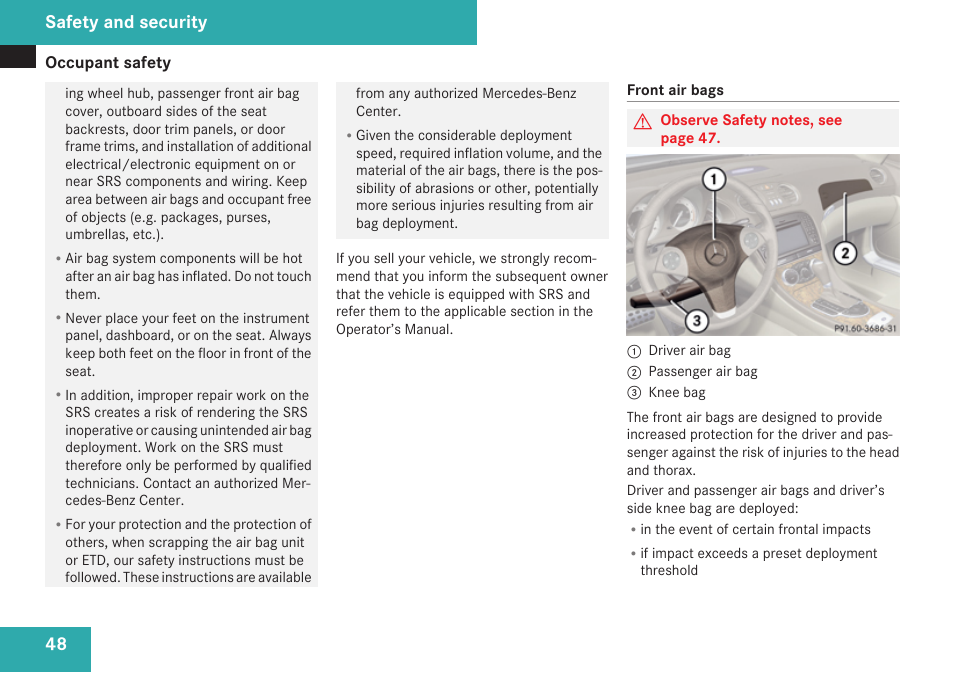 Safety and security | Mercedes-Benz SL-Class 2009 Owners Manual User Manual | Page 50 / 364