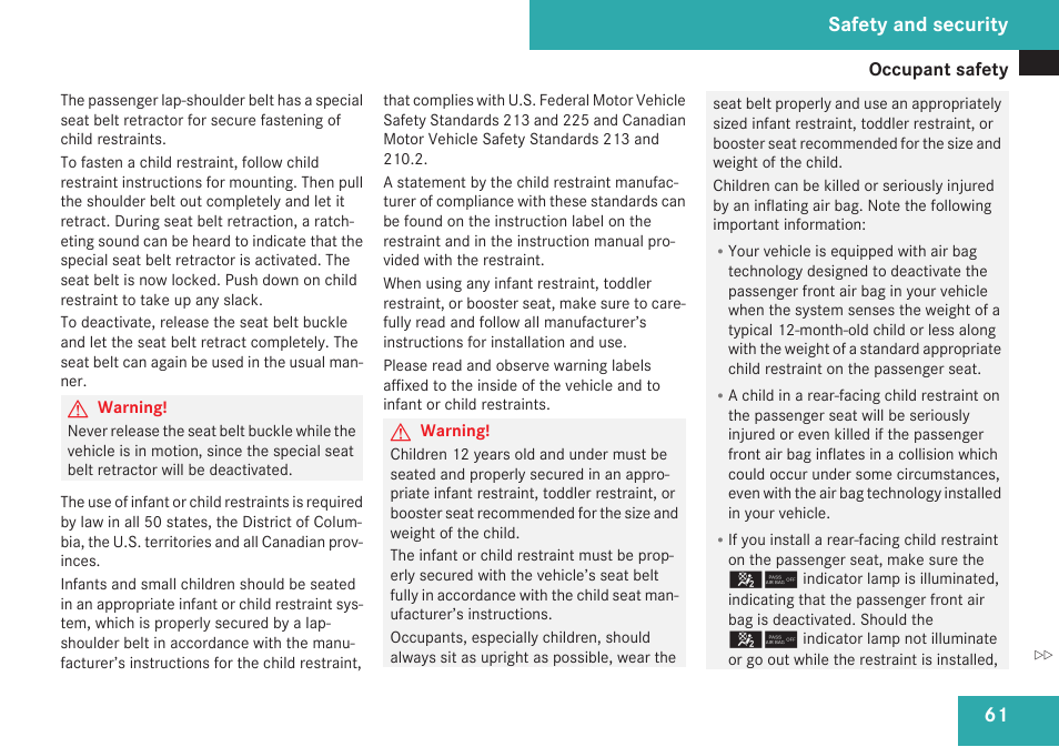 Safety and security | Mercedes-Benz SL-Class 2009 Owners Manual User Manual | Page 63 / 364