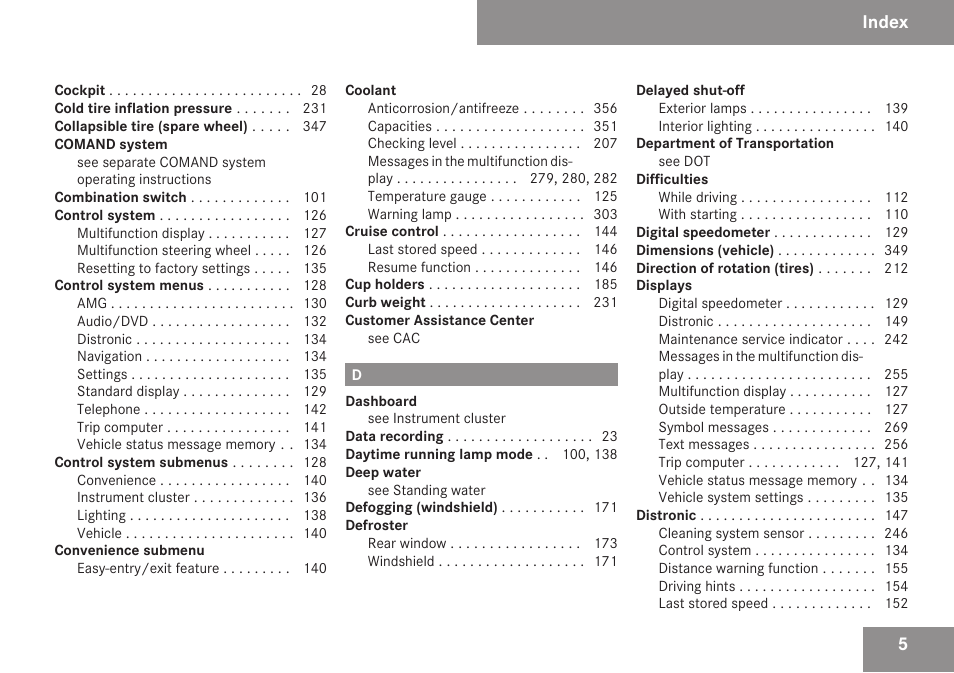 Index | Mercedes-Benz SL-Class 2009 Owners Manual User Manual | Page 7 / 364