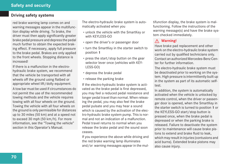 Safety and security | Mercedes-Benz SL-Class 2009 Owners Manual User Manual | Page 72 / 364
