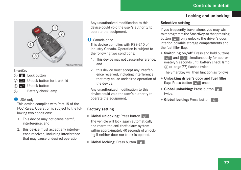 Controls in detail | Mercedes-Benz SL-Class 2009 Owners Manual User Manual | Page 79 / 364