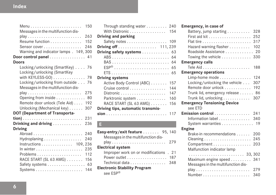 Index | Mercedes-Benz SL-Class 2009 Owners Manual User Manual | Page 8 / 364