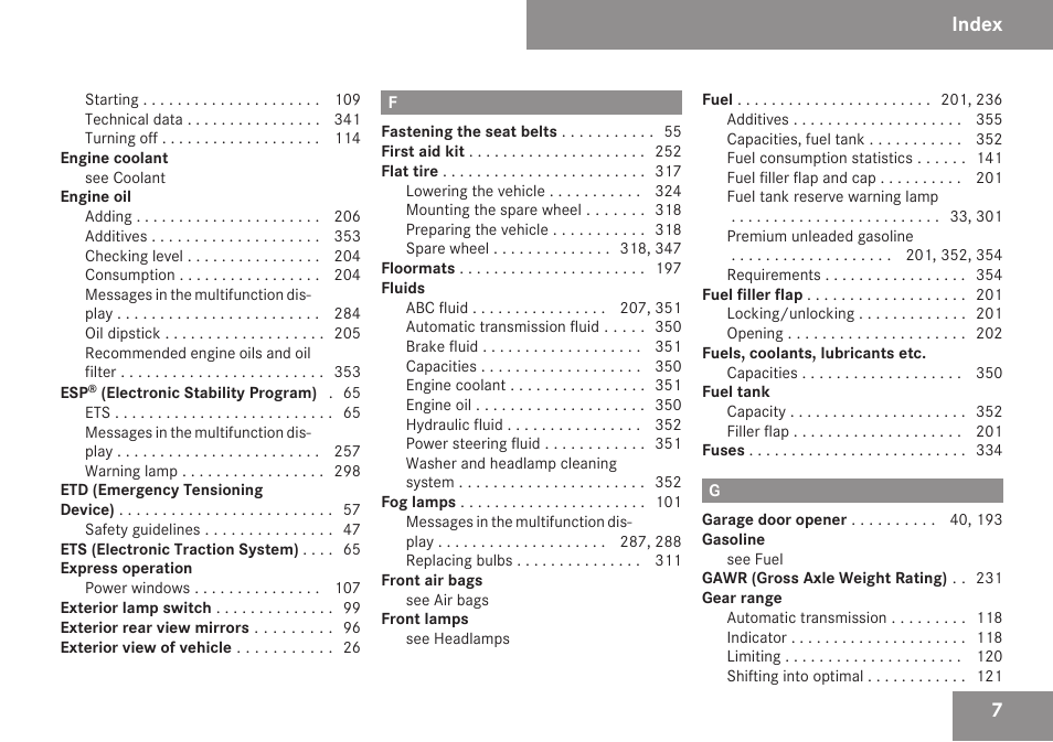 Index | Mercedes-Benz SL-Class 2009 Owners Manual User Manual | Page 9 / 364