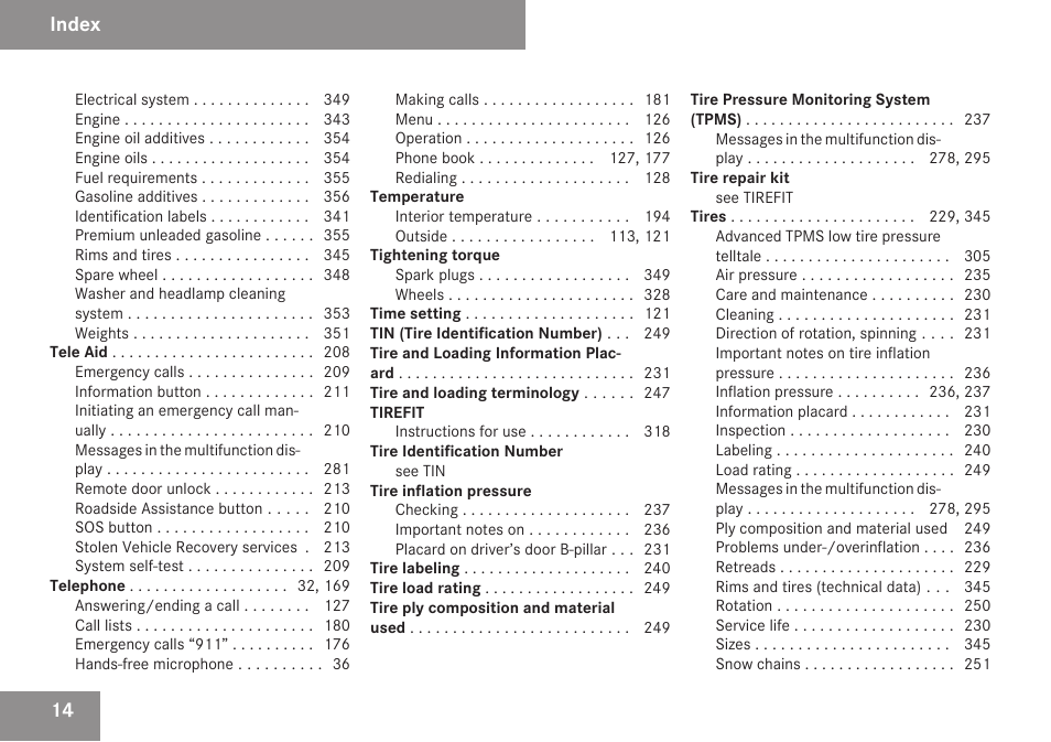 Index | Mercedes-Benz SLK-Class 2009 Owners Manual User Manual | Page 16 / 364