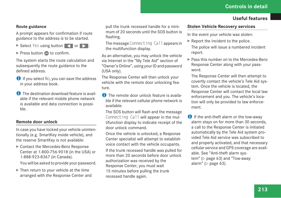 Remote door unlock, Controls in detail | Mercedes-Benz SLK-Class 2009 Owners Manual User Manual | Page 215 / 364