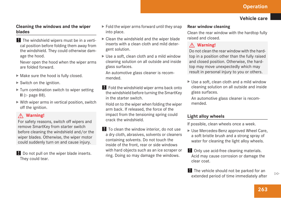 Operation | Mercedes-Benz SLK-Class 2009 Owners Manual User Manual | Page 265 / 364