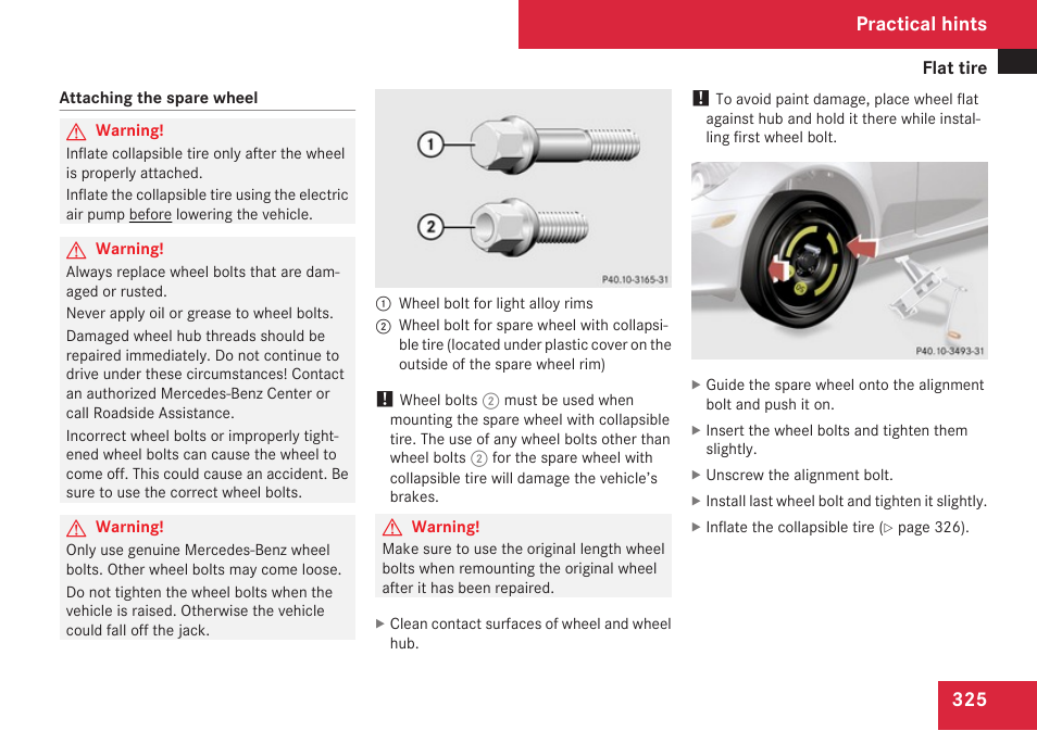 Practical hints | Mercedes-Benz SLK-Class 2009 Owners Manual User Manual | Page 327 / 364