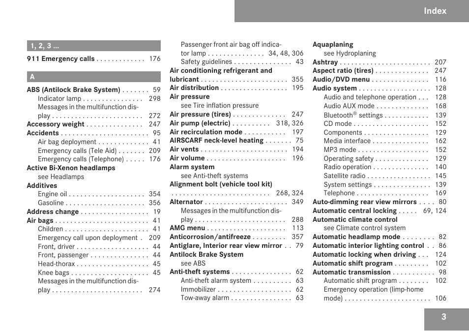 Index | Mercedes-Benz SLK-Class 2009 Owners Manual User Manual | Page 5 / 364