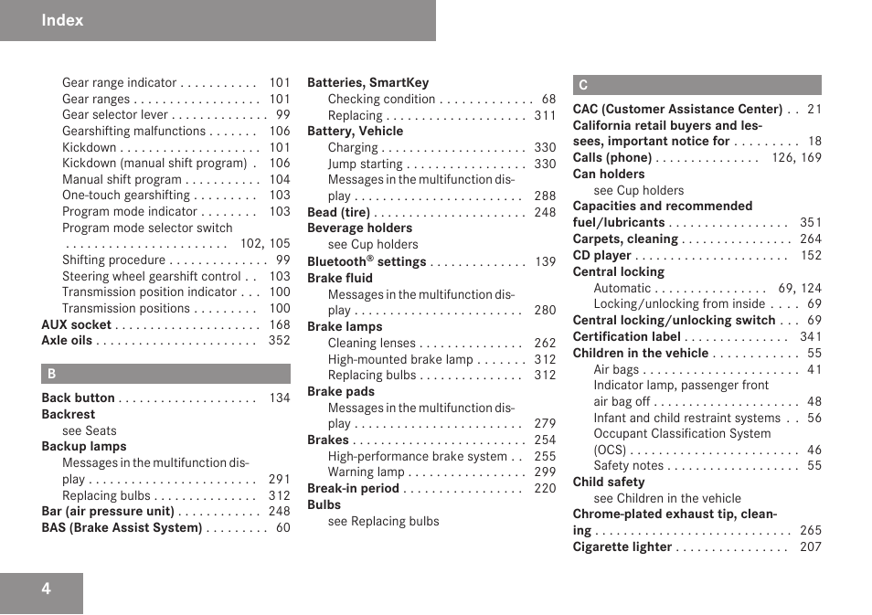 Index | Mercedes-Benz SLK-Class 2009 Owners Manual User Manual | Page 6 / 364