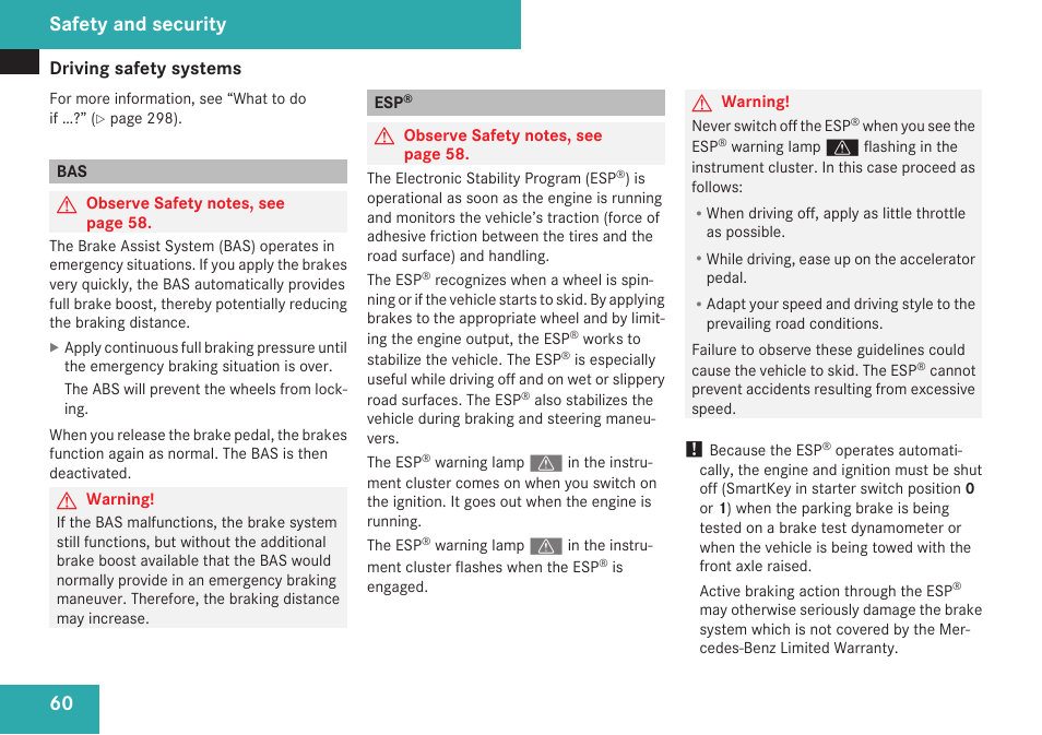 Safety and security | Mercedes-Benz SLK-Class 2009 Owners Manual User Manual | Page 62 / 364