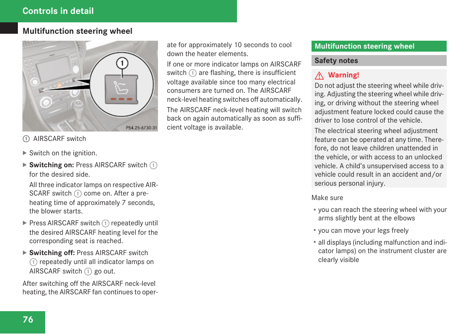 Multifunction steering wheel, Safety notes, Observe safety notes, see | Controls in detail | Mercedes-Benz SLK-Class 2009 Owners Manual User Manual | Page 78 / 364