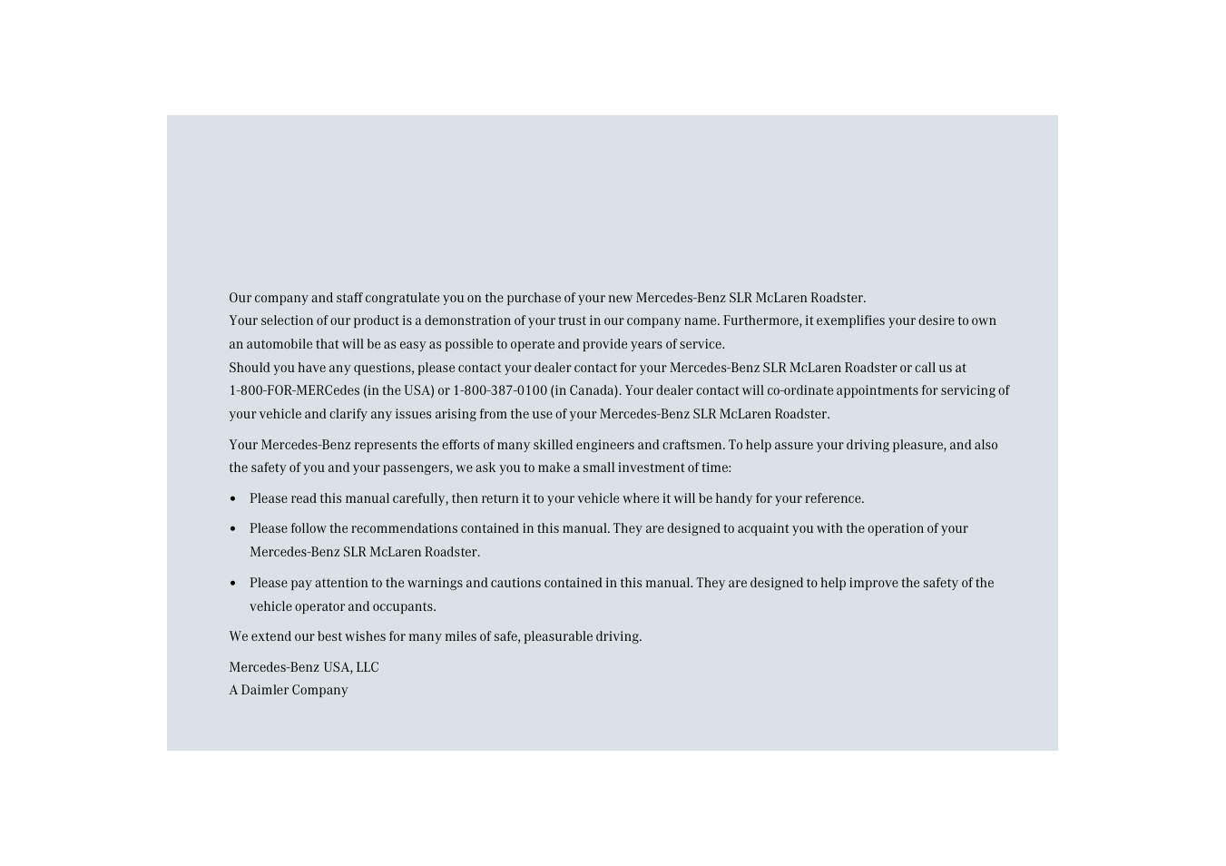 Mercedes-Benz SLR-Class 2009 User Manual | Page 5 / 426
