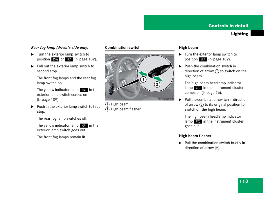 Combination switch | Mercedes-Benz SLK-Class 2008 Owners Manual User Manual | Page 114 / 474