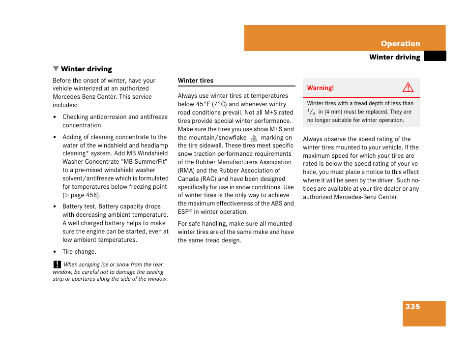 Winter driving, Winter driving:tires, Winter tires | Mercedes-Benz SLK-Class 2008 Owners Manual User Manual | Page 336 / 474