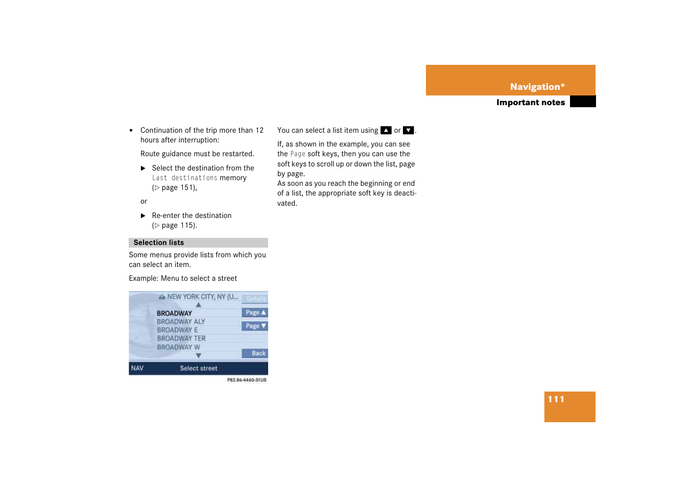 Selection lists | Mercedes-Benz SLK-Class 2008 COMAND Manual User Manual | Page 111 / 186