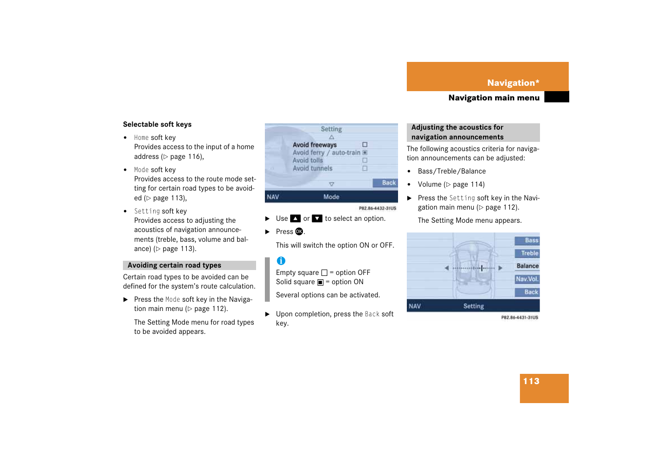 Avoiding certain road types, Navigation announcements | Mercedes-Benz SLK-Class 2008 COMAND Manual User Manual | Page 113 / 186