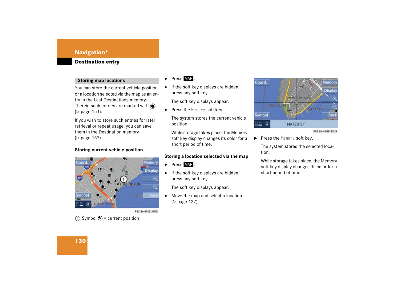 Storing map locations | Mercedes-Benz SLK-Class 2008 COMAND Manual User Manual | Page 130 / 186