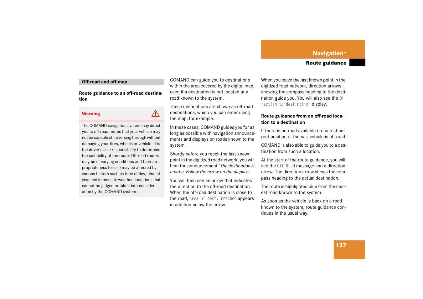 Off-road and off-map | Mercedes-Benz SLK-Class 2008 COMAND Manual User Manual | Page 137 / 186
