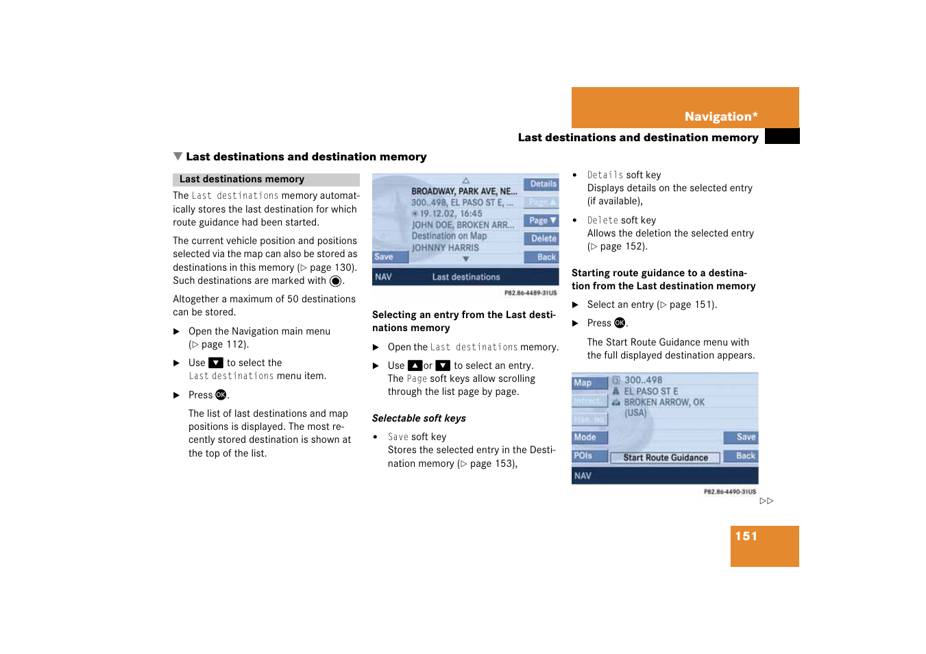 H last destinations and destination memory, Last destinations memory, Last destinations and | Destination memory, Last destinations and destination memory, Tinations | Mercedes-Benz SLK-Class 2008 COMAND Manual User Manual | Page 151 / 186