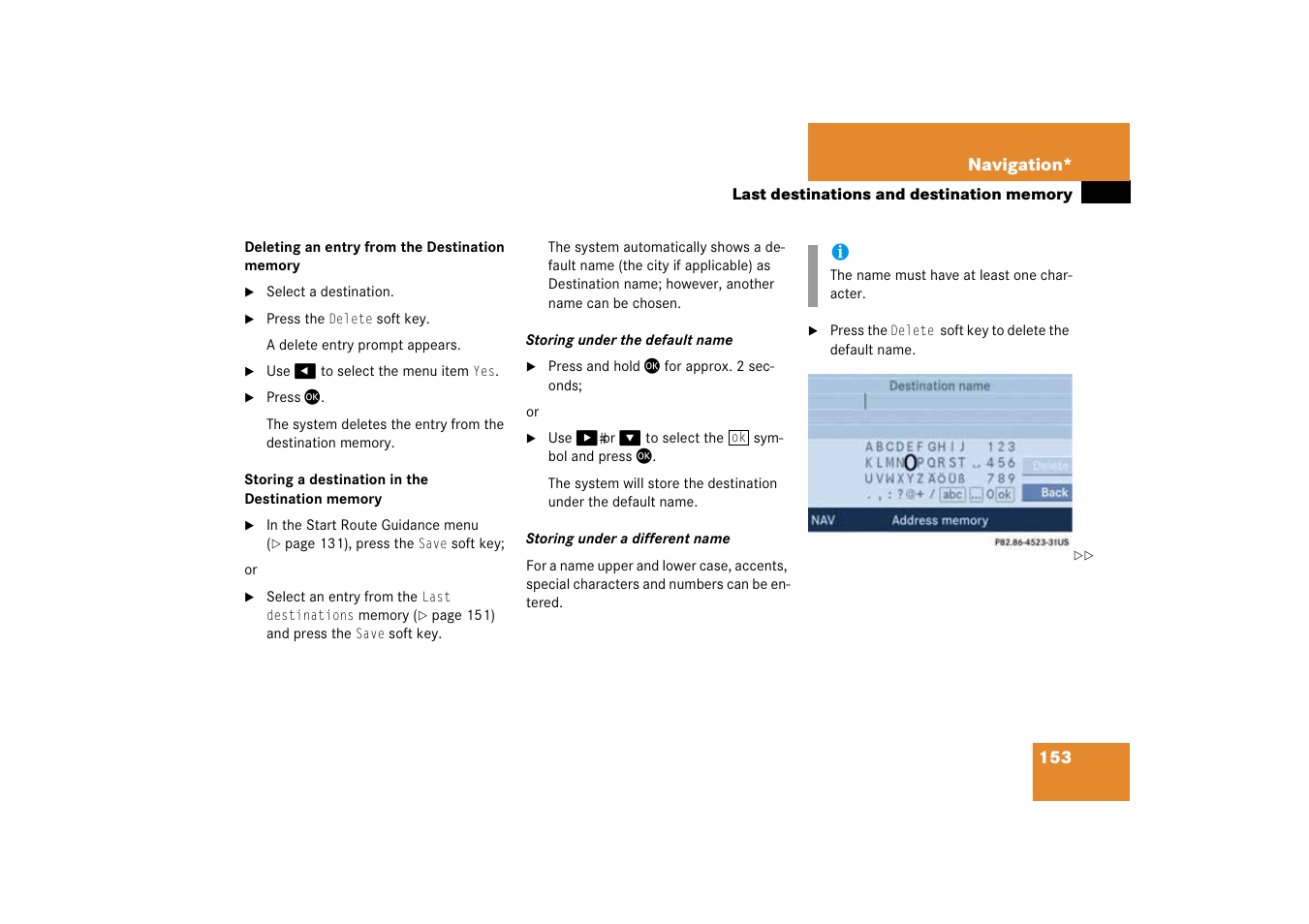 Destination memory, Nation memory | Mercedes-Benz SLK-Class 2008 COMAND Manual User Manual | Page 153 / 186