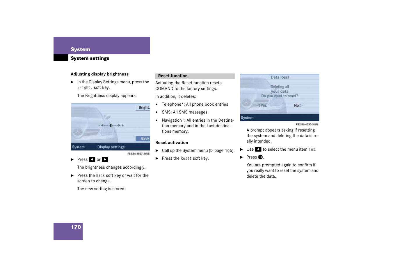 Reset function | Mercedes-Benz SLK-Class 2008 COMAND Manual User Manual | Page 170 / 186