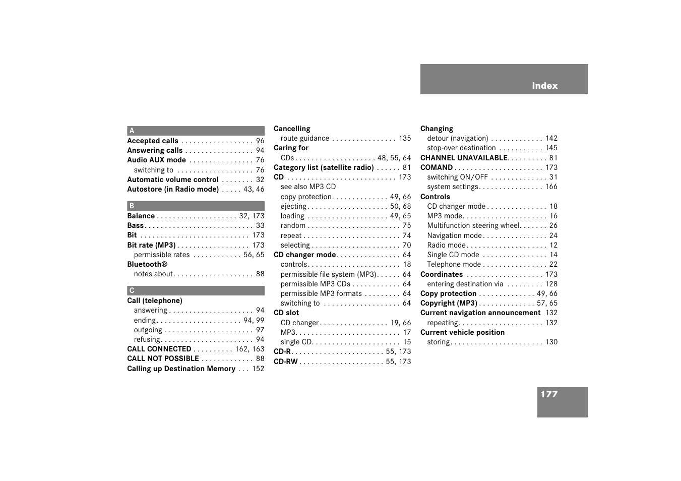 Index | Mercedes-Benz SLK-Class 2008 COMAND Manual User Manual | Page 177 / 186