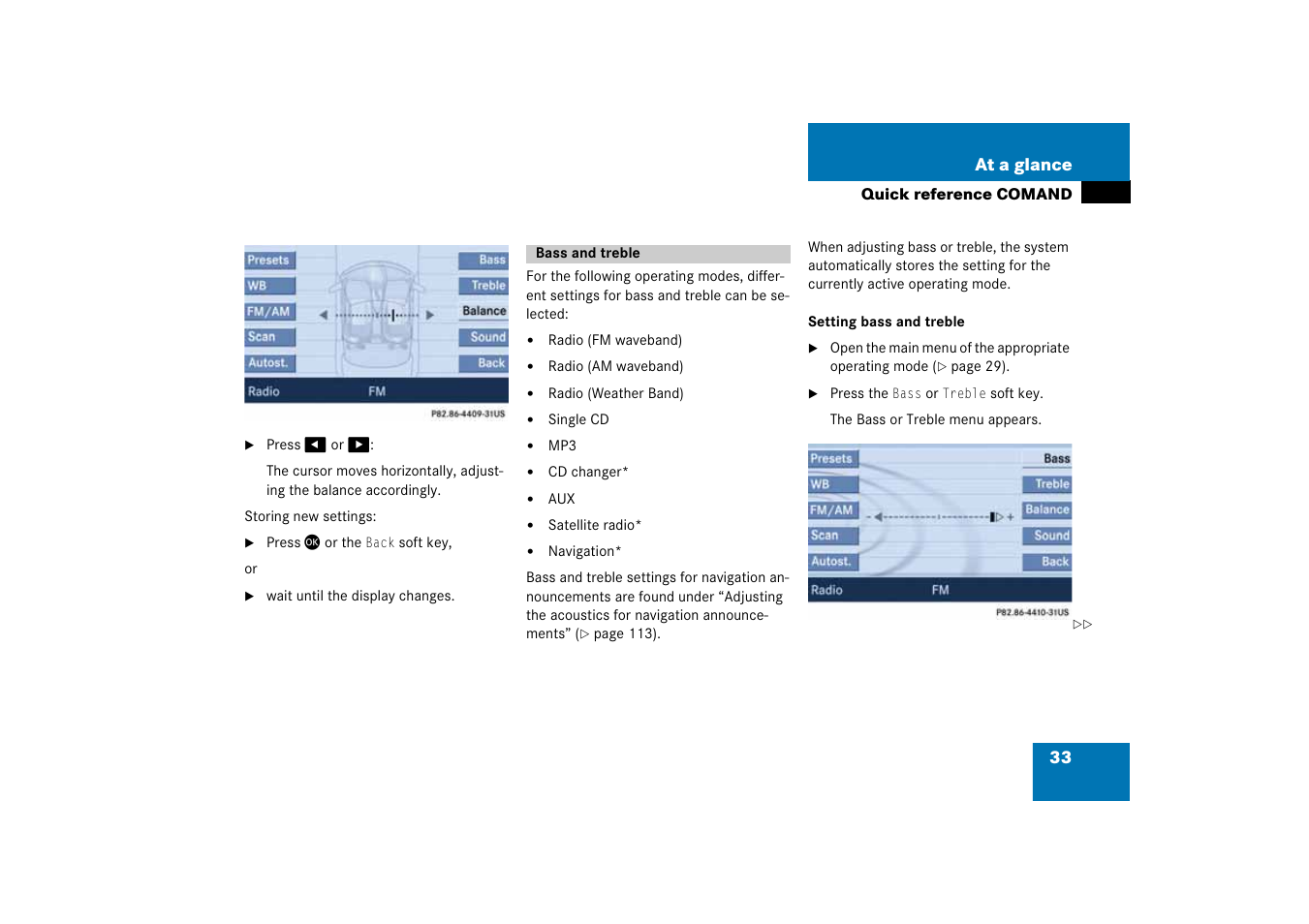 Bass and treble | Mercedes-Benz SLK-Class 2008 COMAND Manual User Manual | Page 33 / 186