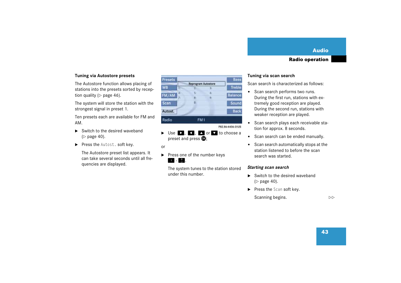 Tuning via autostore presets, Tuning via scan search | Mercedes-Benz SLK-Class 2008 COMAND Manual User Manual | Page 43 / 186