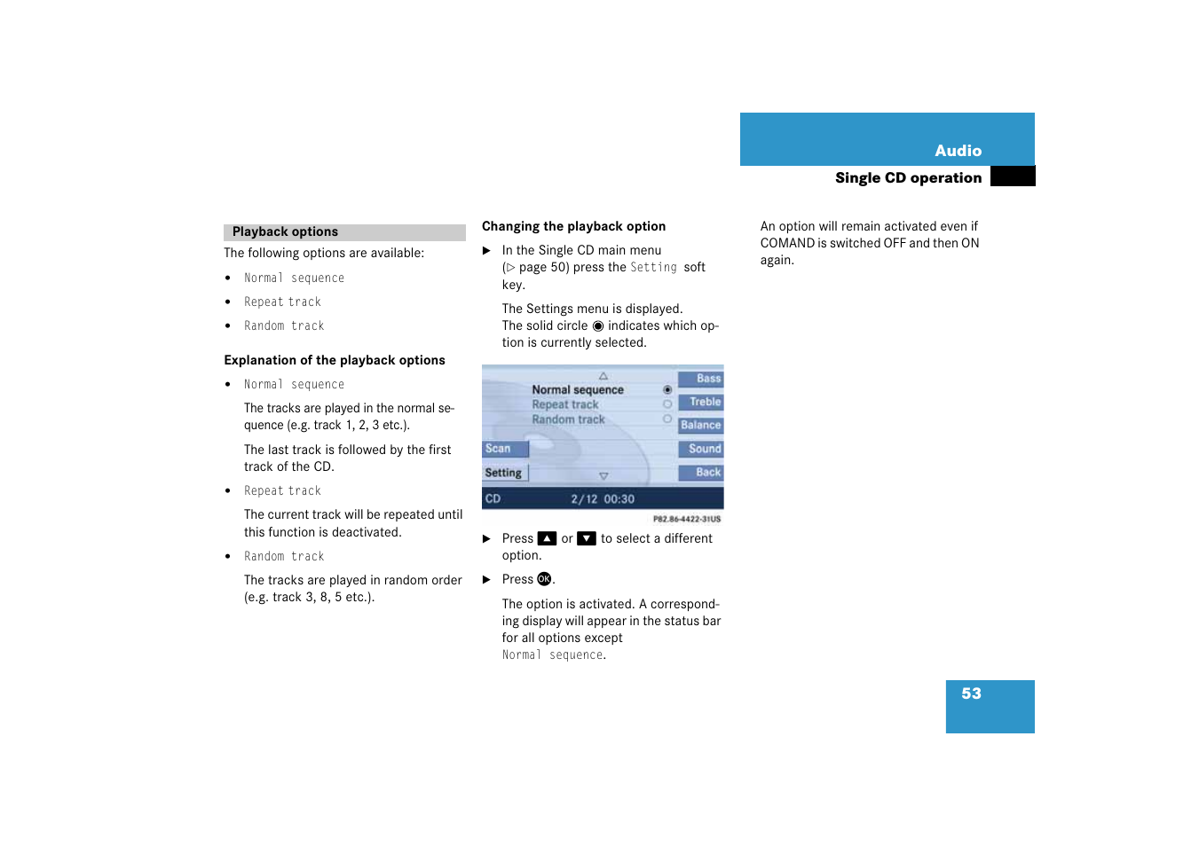 Playback options | Mercedes-Benz SLK-Class 2008 COMAND Manual User Manual | Page 53 / 186