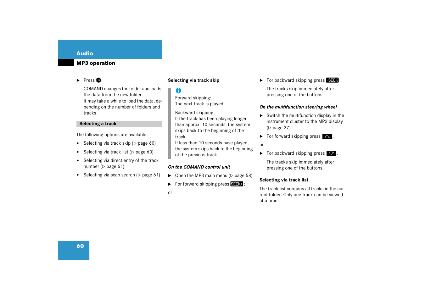 Selecting a track | Mercedes-Benz SLK-Class 2008 COMAND Manual User Manual | Page 60 / 186