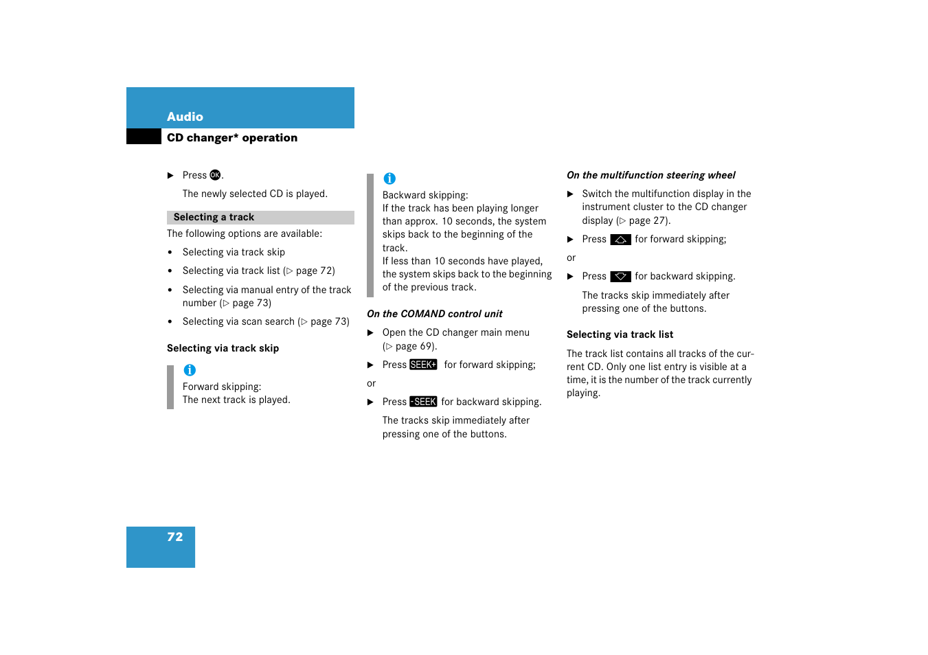 Selecting a track | Mercedes-Benz SLK-Class 2008 COMAND Manual User Manual | Page 72 / 186