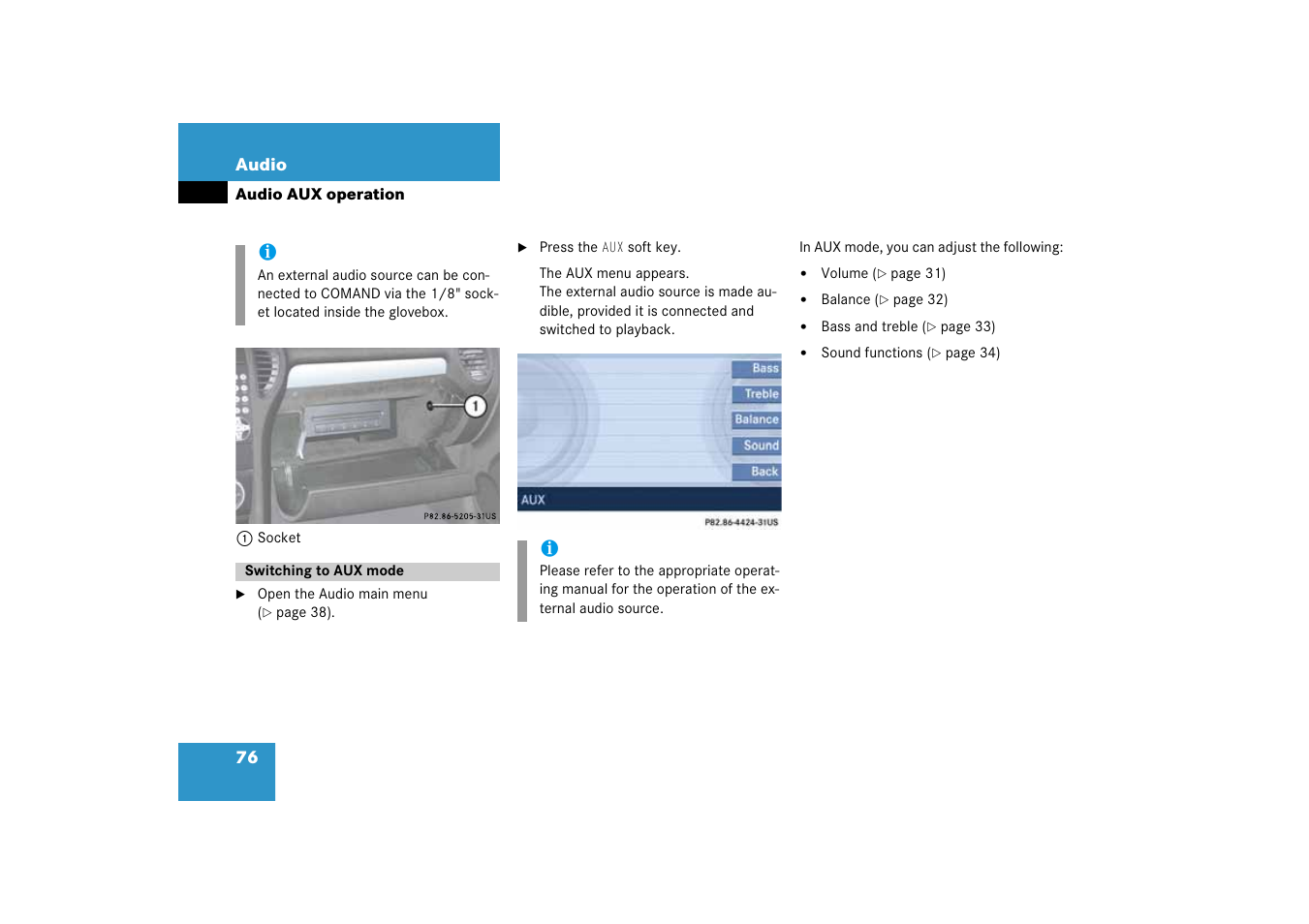 Audio aux operation | Mercedes-Benz SLK-Class 2008 COMAND Manual User Manual | Page 76 / 186