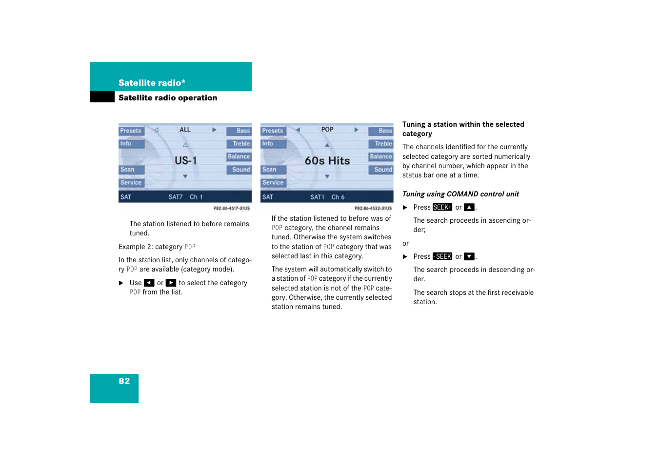 Tuning a station within the selected category | Mercedes-Benz SLK-Class 2008 COMAND Manual User Manual | Page 82 / 186