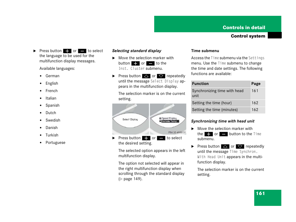 Submenu, Standard display | Mercedes-Benz SL-Class 2008 Owners Manual User Manual | Page 162 / 489