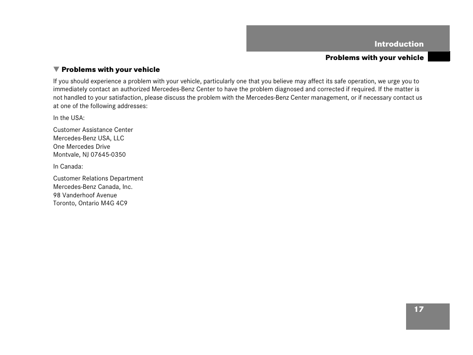 Problems with your vehicle | Mercedes-Benz SL-Class 2008 Owners Manual User Manual | Page 17 / 489