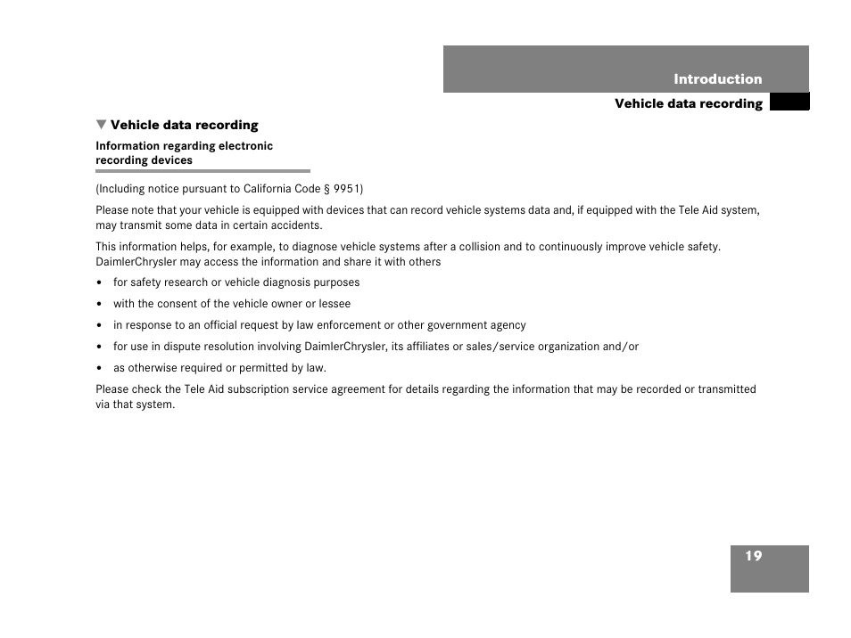 Vehicle data recording, Information regarding electronic recording devices | Mercedes-Benz SL-Class 2008 Owners Manual User Manual | Page 19 / 489