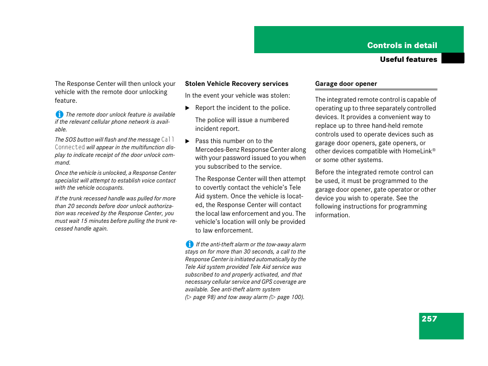Garage door opener | Mercedes-Benz SL-Class 2008 Owners Manual User Manual | Page 258 / 489