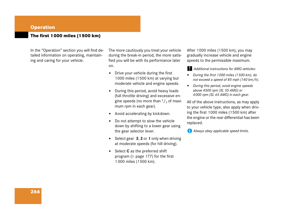 The first 1000 miles (1500 km), 266 operation | Mercedes-Benz SL-Class 2008 Owners Manual User Manual | Page 267 / 489