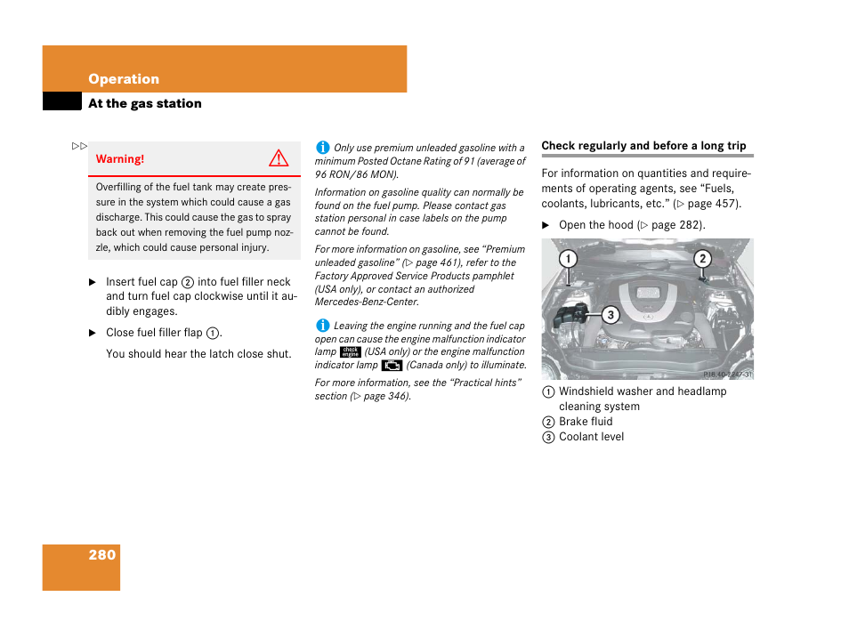 Regular checks, Check regularly and before a long trip | Mercedes-Benz SL-Class 2008 Owners Manual User Manual | Page 281 / 489