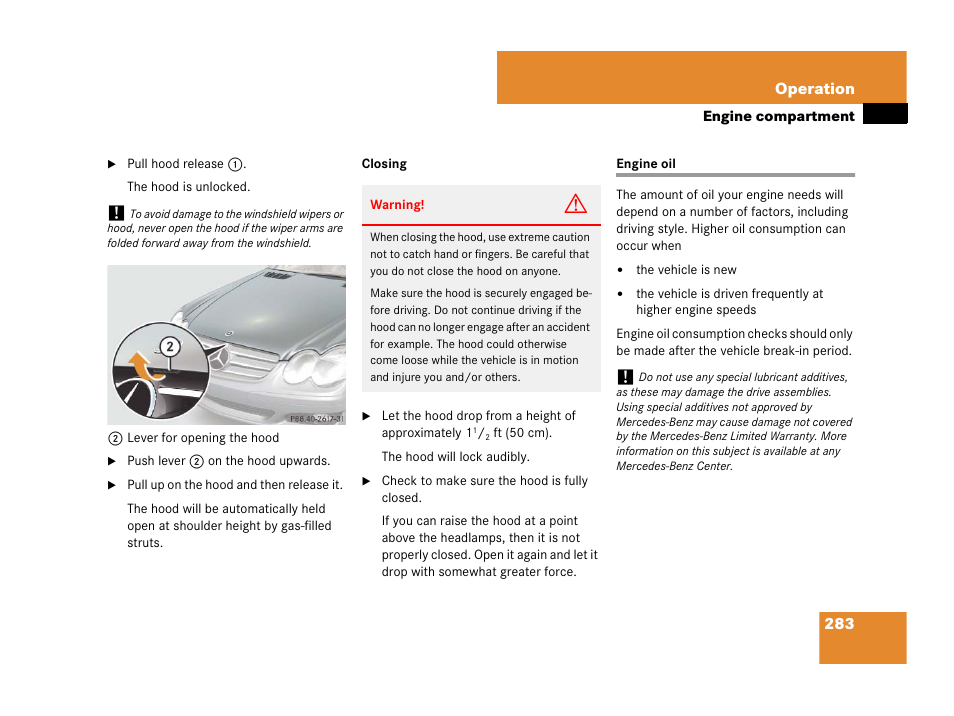 Fluids:engine oil, Engine oil, Vel, see “engine oil | Mercedes-Benz SL-Class 2008 Owners Manual User Manual | Page 284 / 489