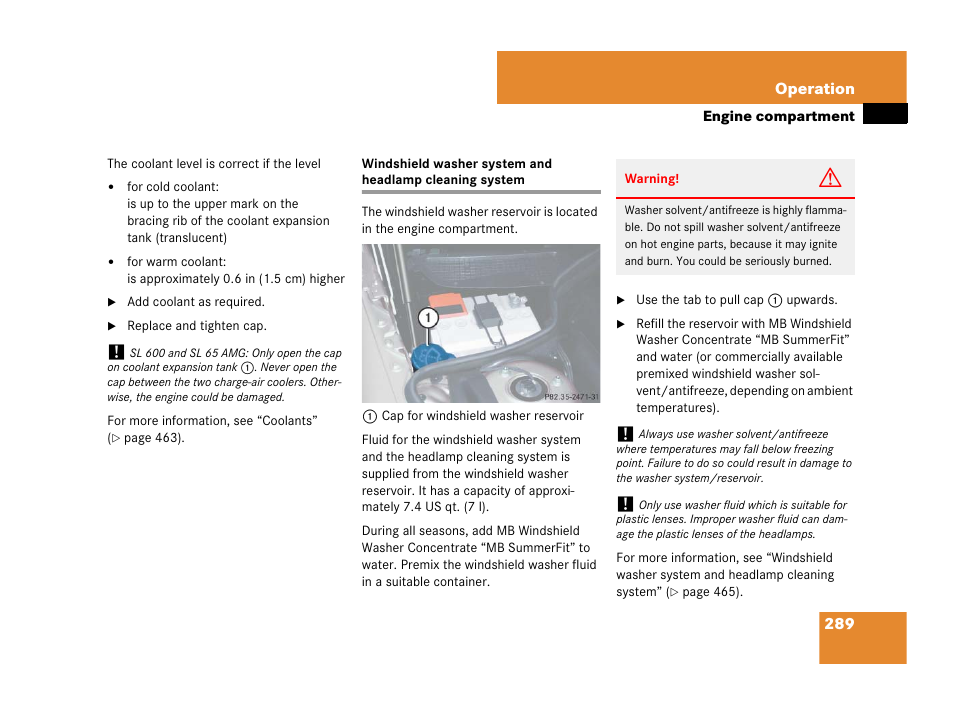 Windshield:washer system | Mercedes-Benz SL-Class 2008 Owners Manual User Manual | Page 290 / 489