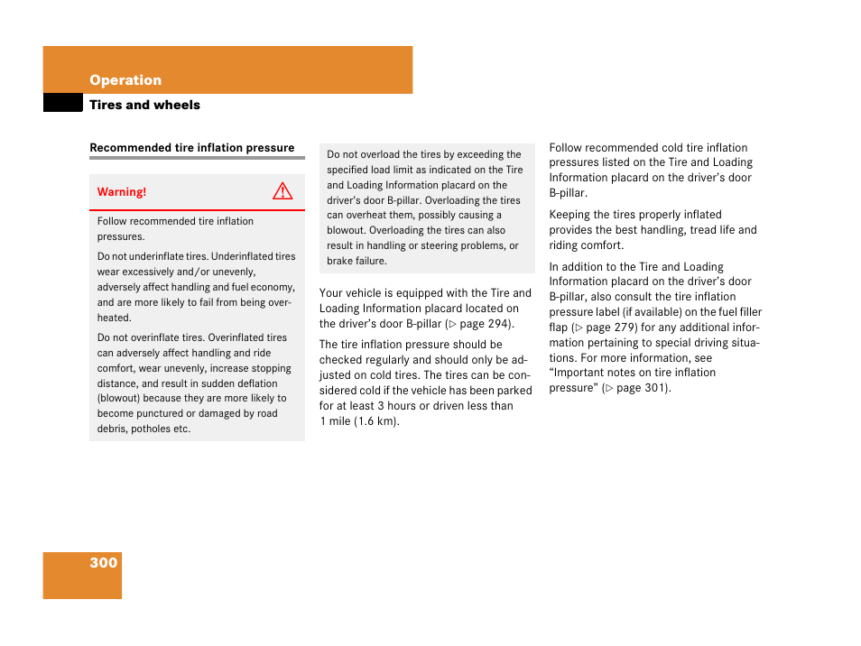 Recommended tire inflation pressure, See “recommended tire inflation pres- sure | Mercedes-Benz SL-Class 2008 Owners Manual User Manual | Page 301 / 489