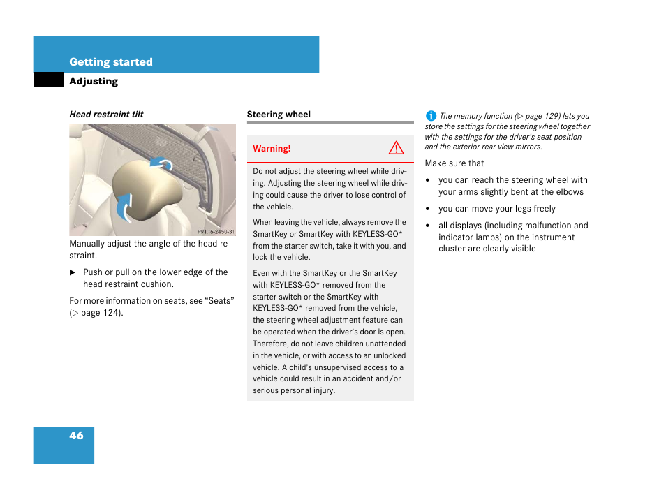 Steering wheel:adjusting, Steering wheel | Mercedes-Benz SL-Class 2008 Owners Manual User Manual | Page 46 / 489