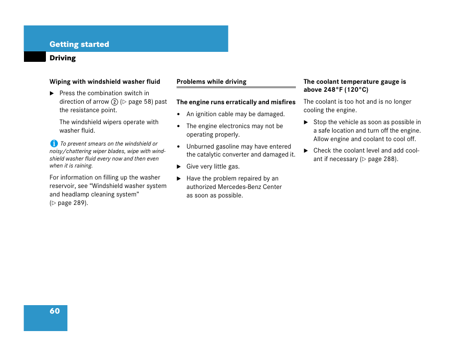 Problems while driving | Mercedes-Benz SL-Class 2008 Owners Manual User Manual | Page 60 / 489