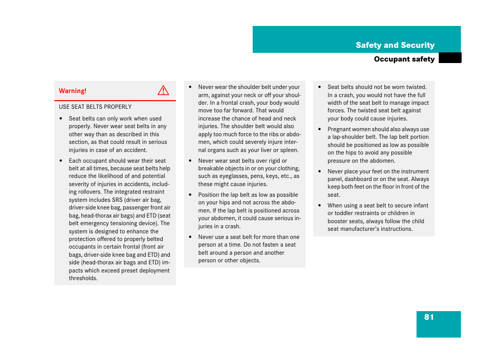 81 safety and security | Mercedes-Benz SL-Class 2008 Owners Manual User Manual | Page 82 / 489