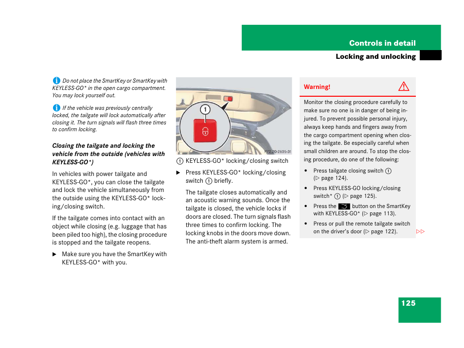 With keyless-go*), 125 controls in detail | Mercedes-Benz R-Class 2008 Owners Manual User Manual | Page 126 / 569