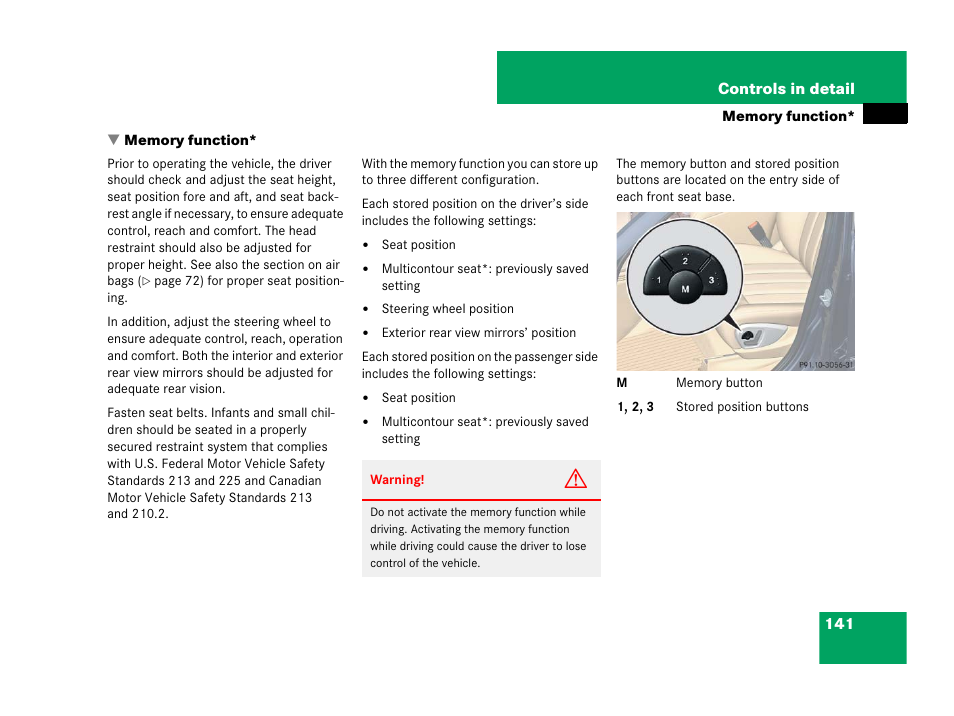 Memory function, Nction | Mercedes-Benz R-Class 2008 Owners Manual User Manual | Page 142 / 569