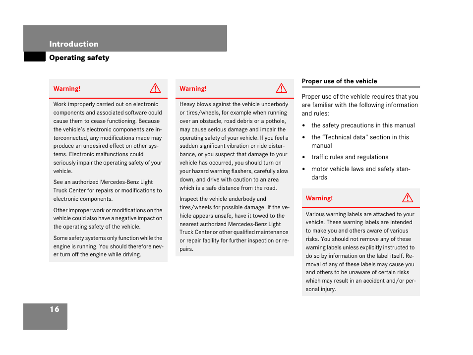 Operating safety, Vehicle:proper use of, Proper use of the vehicle | Mercedes-Benz R-Class 2008 Owners Manual User Manual | Page 17 / 569