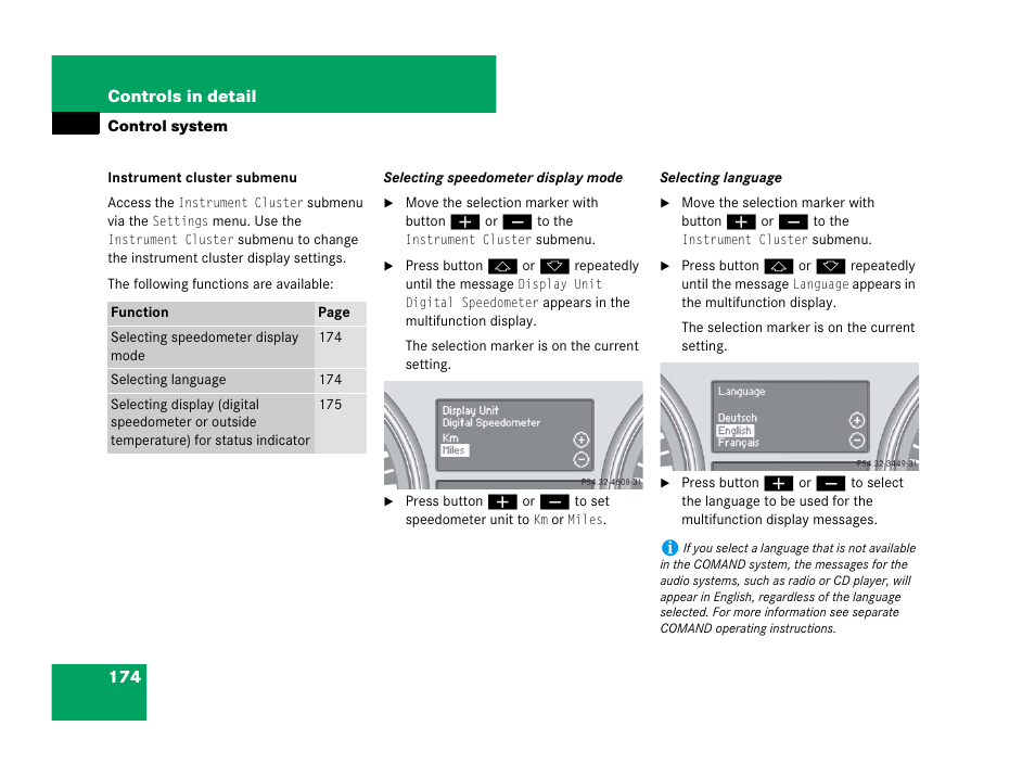 See “instrument cluster submenu | Mercedes-Benz R-Class 2008 Owners Manual User Manual | Page 175 / 569