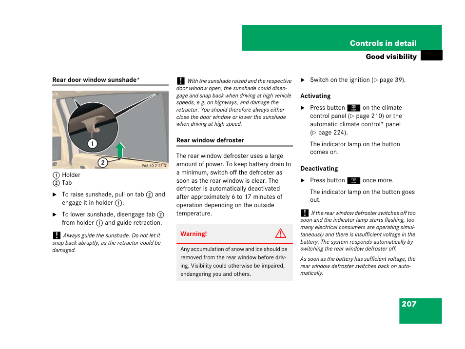 Sunshades*:rear door windows, Rear window defroster, Rear door window sunshade* rear window defroster | Mercedes-Benz R-Class 2008 Owners Manual User Manual | Page 208 / 569